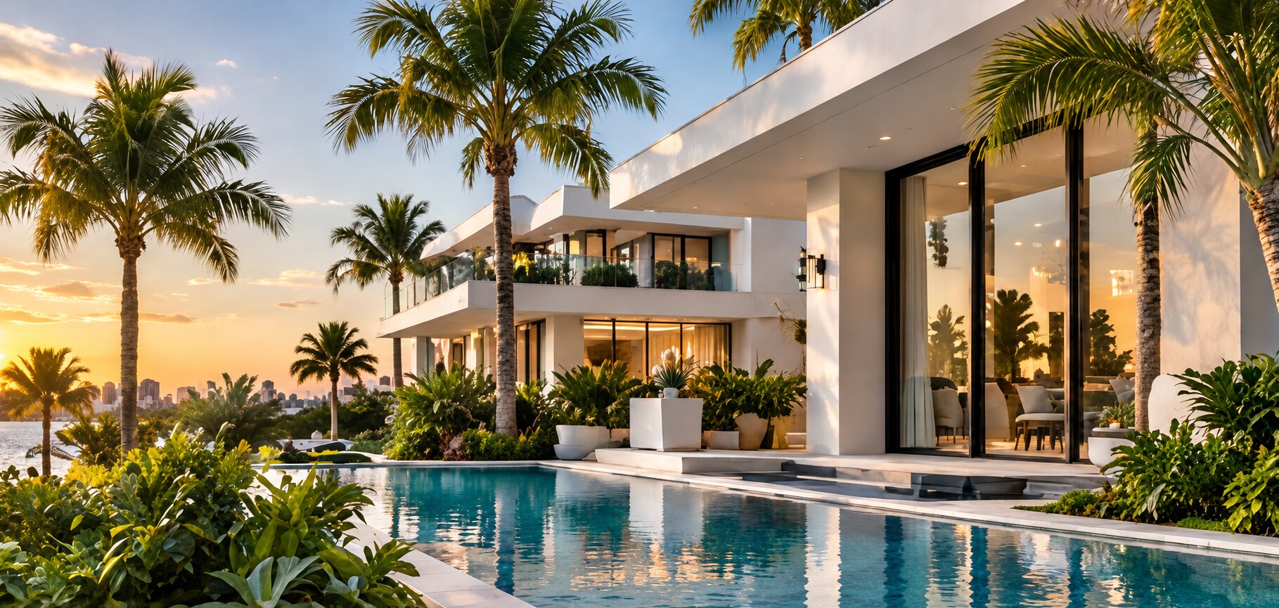 Modern South Florida waterfront residence and pool